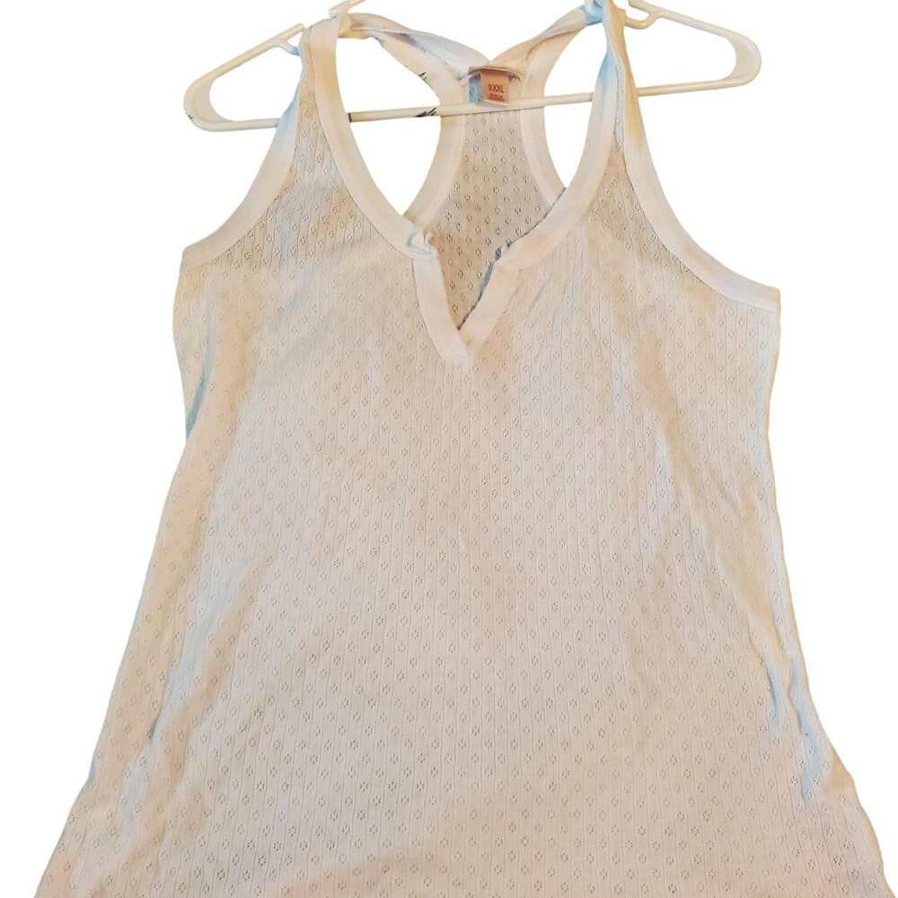 Vintage Mossimo Eyelet Tank Top Racerback Floral White Boho Cottagecore Bohemian